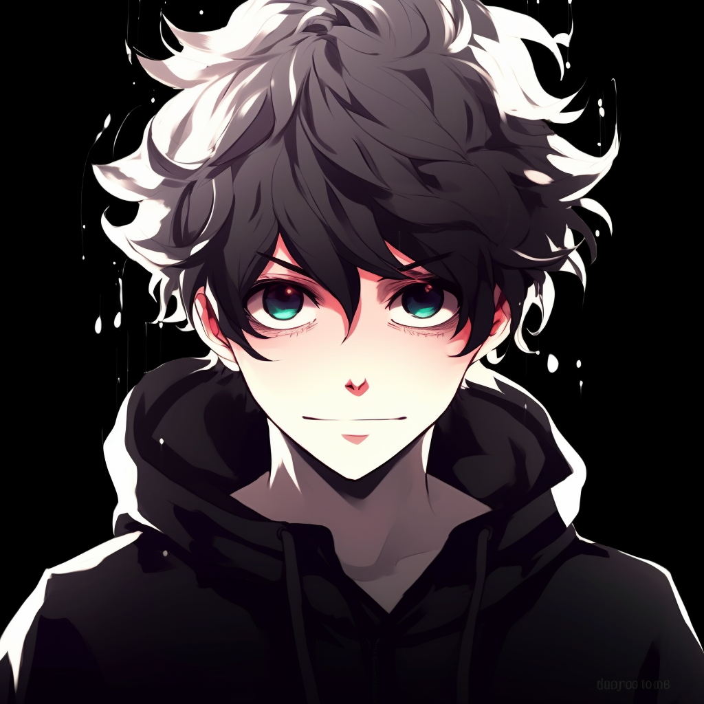 High contrast image of an anime boy, stark shades enhance character details. anime boy pfp in high quality
