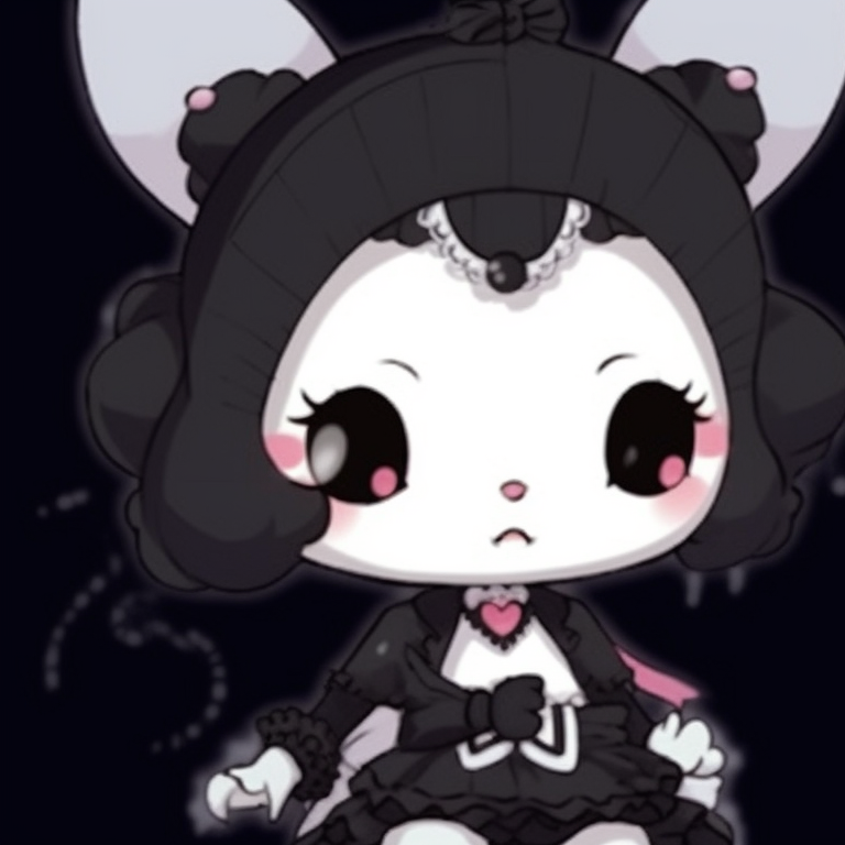 Close-ups of My Melody and Kuromi, catchy expressions and bold usage of primary shades. classic my melody and kuromi pfp matching pairs pfp for discord.