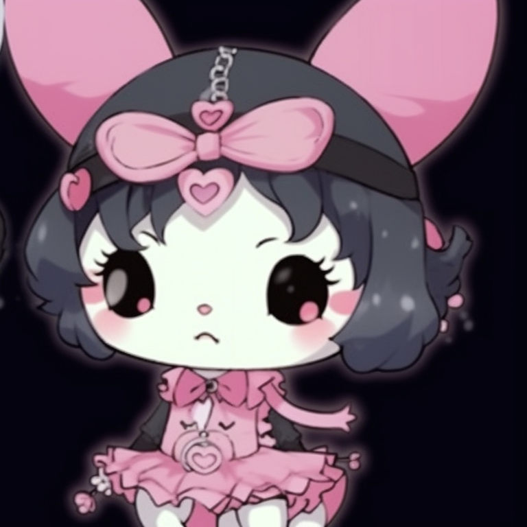 Close-ups of My Melody and Kuromi, catchy expressions and bold usage of primary shades. classic my melody and kuromi pfp matching pairs pfp for discord.
