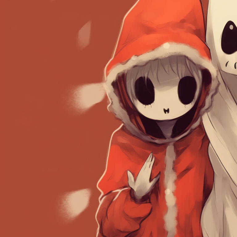 Two ghost characters, clothed in wintry attire, rendered in warm Christmas colors. animated matching christmas pfp ghost moments pfp for discord.