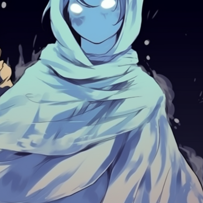 Two characters draped in ghostly sheets, sketched with faint blue linework on dark backgrounds. halloween matching pfp in pop culture pfp for discord.