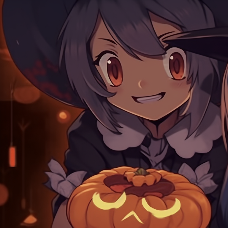 Two characters enjoying a spooky halloween-themed feast, bold colors and eerie atmosphere. thanksgiving style halloween matching pfp for duo pfp for discord.