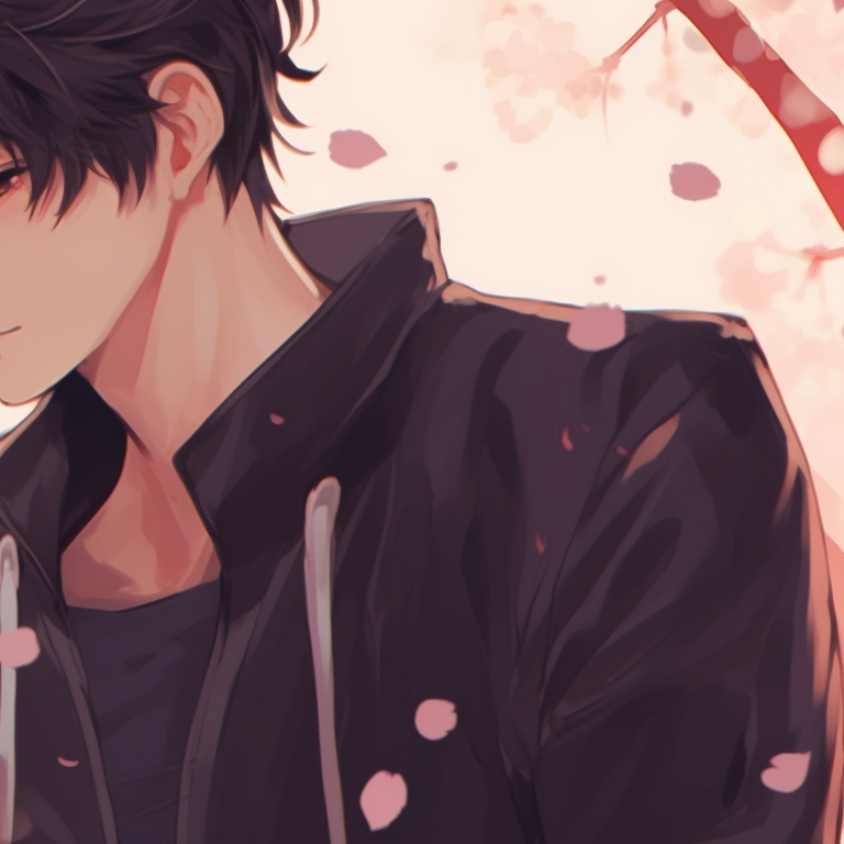 Pair sitting back-to-back in tranquil setting, with desaturated colors and subtle shading. anime couples matching pfp for lovebirds pfp for discord.