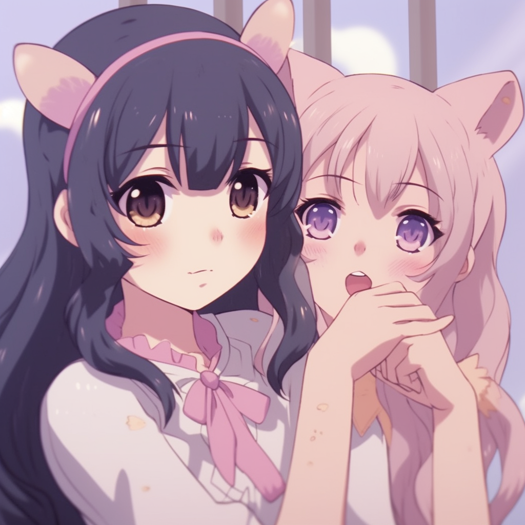 Closeup of Ichigo and Mint, high contrast and detailed linework. trending matching anime pfp best friends - female