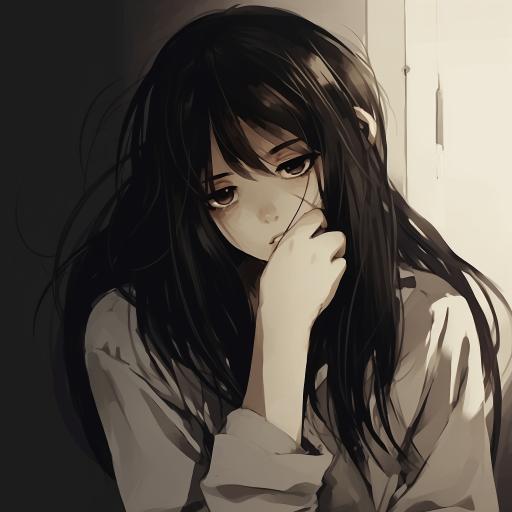 Lost-looking anime girl, blurred background and distressed expression. depressed anime girl pfp gallery