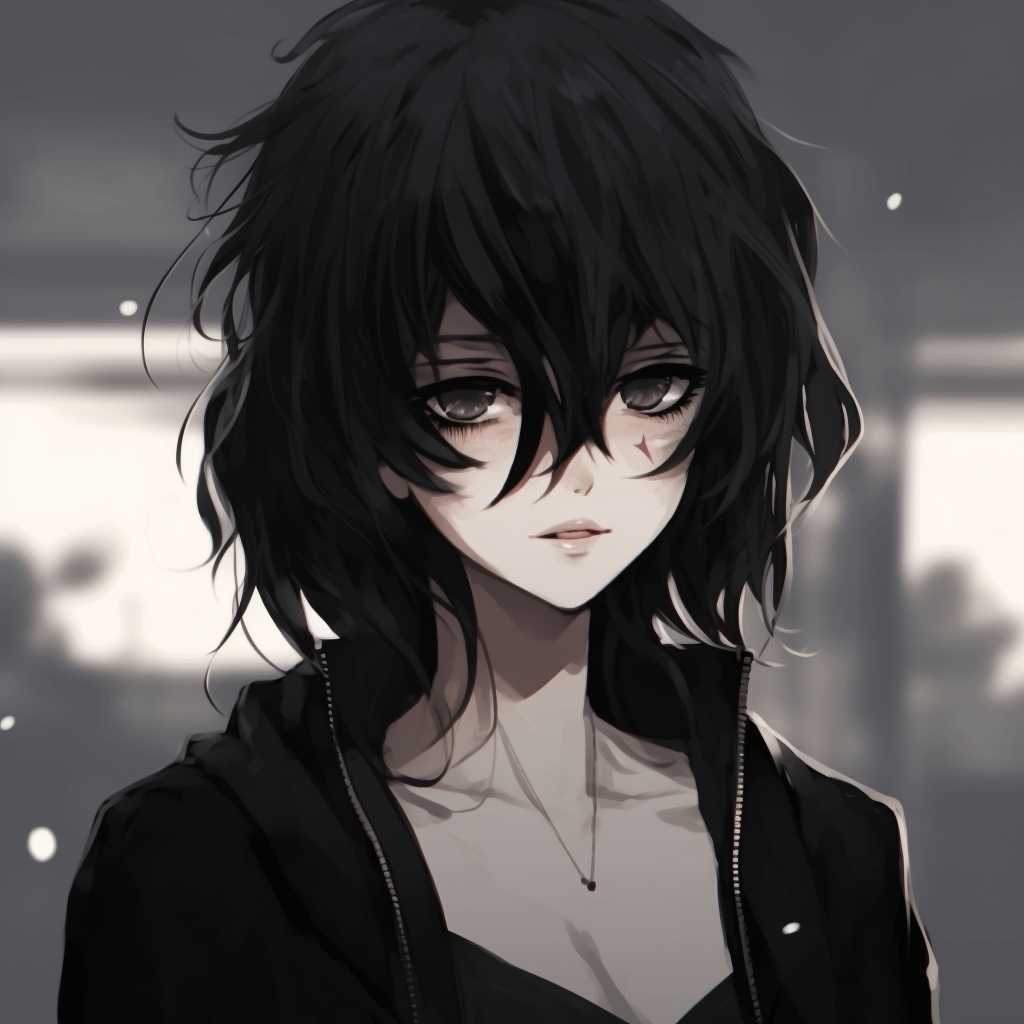 Anime character with flaming eyes, creating a balance between dark and light, intense and vibrant coloring. unique emo anime pfp