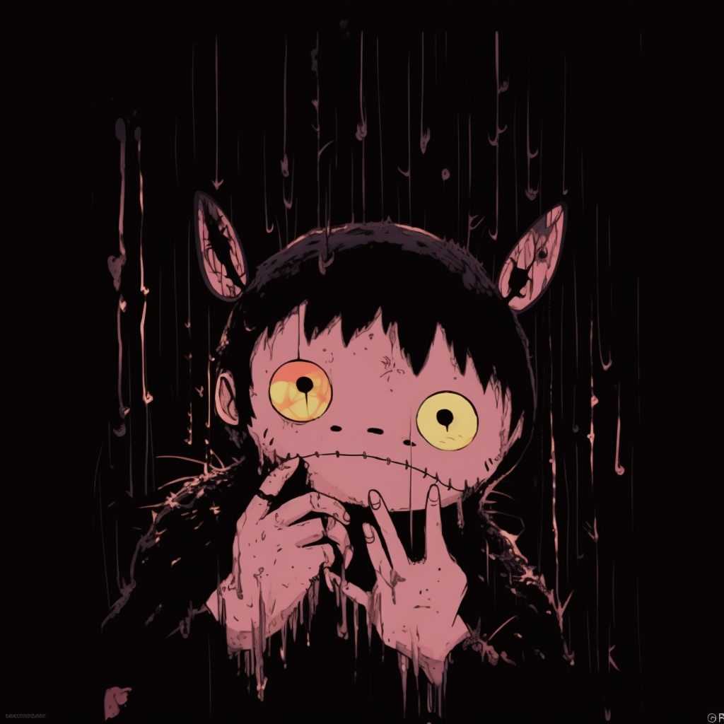 Reimagined Totoro in grunge aesthetic, prominent scratches and washed-out colors. anime inspired grunge aesthetic pfp pfp for discord.