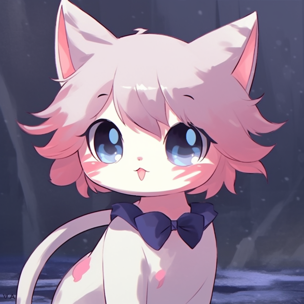Anime cat girl in a contemplative pose. Soft shading and cool pastel color theme. superb anime cat pfp ideas