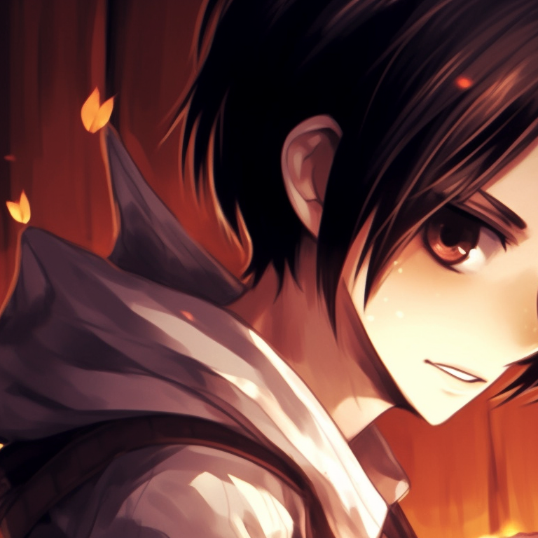 Scene of Eren and Mikasa exploring a haunted house, emphasis on atmospheric elements and muted colors. halloween themed eren and mikasa matching pfp pfp for discord.