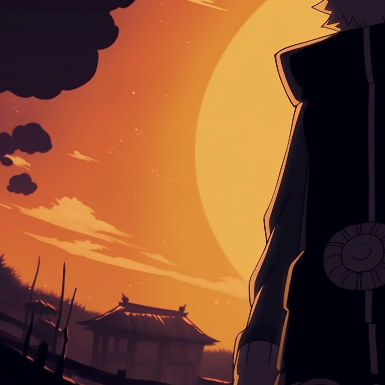 Naruto and Hinata under the Halloween twilight, orange hues, silhouetted figures. naruto and hinata matching pfp halloween theme ideas pfp for discord.