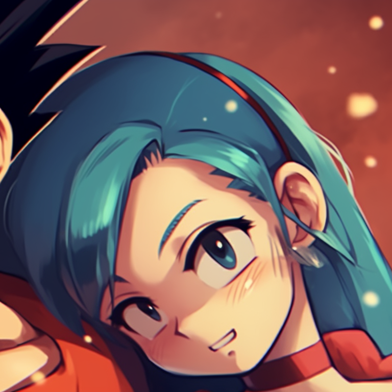 Bulma and Vegeta under a starlit Christmas sky, intense expressions and cool hues. christmas dragonball lovers bulma and vegeta matching pfp pfp for discord.