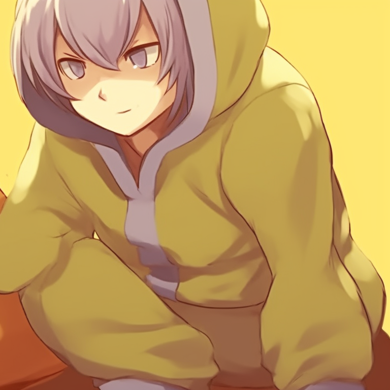 Two characters snuggling in oversized cat hoodies, warm colors emanate a cosy atmosphere. funny pfp that match for cat lovers pfp for discord.