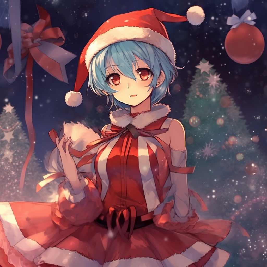 Hatsune Miku with her vocaloid twist to Christmas highlighted by festive colors and delicate patterns. anime christmas theme pfp