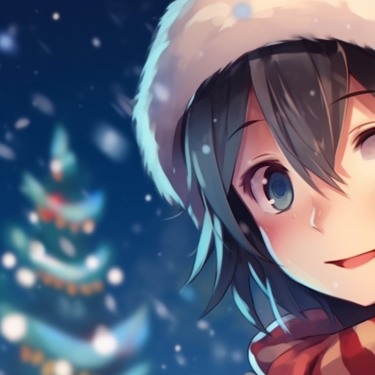 Two characters cuddled under a Christmas blanket, detailed stitching and cozy vibes. christmas-themed cute pfp that match pfp for discord.