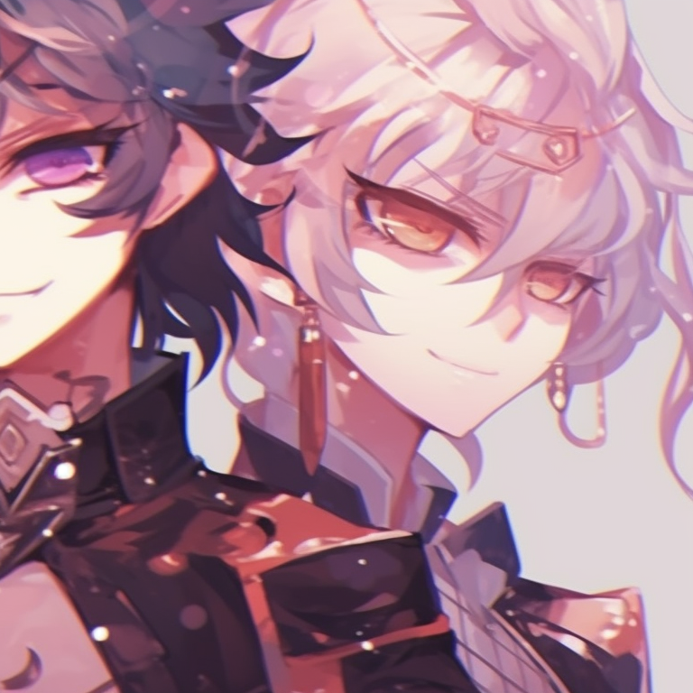 Close-up of three characters with shared magical symbols, detailed accessories, and bold colors. epic matching trio pfp concepts pfp for discord.