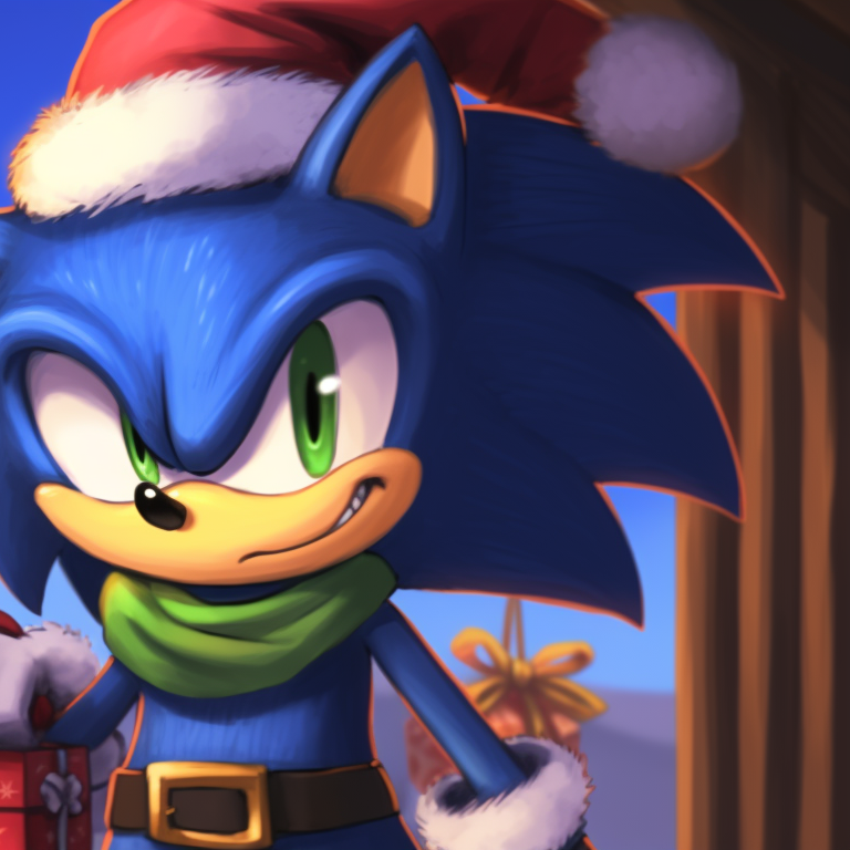 Sonic and Tails in holiday gear, standing under jingling bells, vibrant colors dominating the scene. iconic matching christmas sonic pfp pfp for discord.