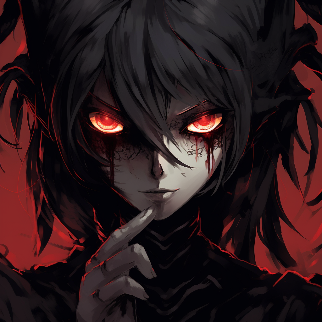 Roaring demon, dynamic pose with impactful linework and deep red accents. demonic anime pfp concepts pfp for discord.