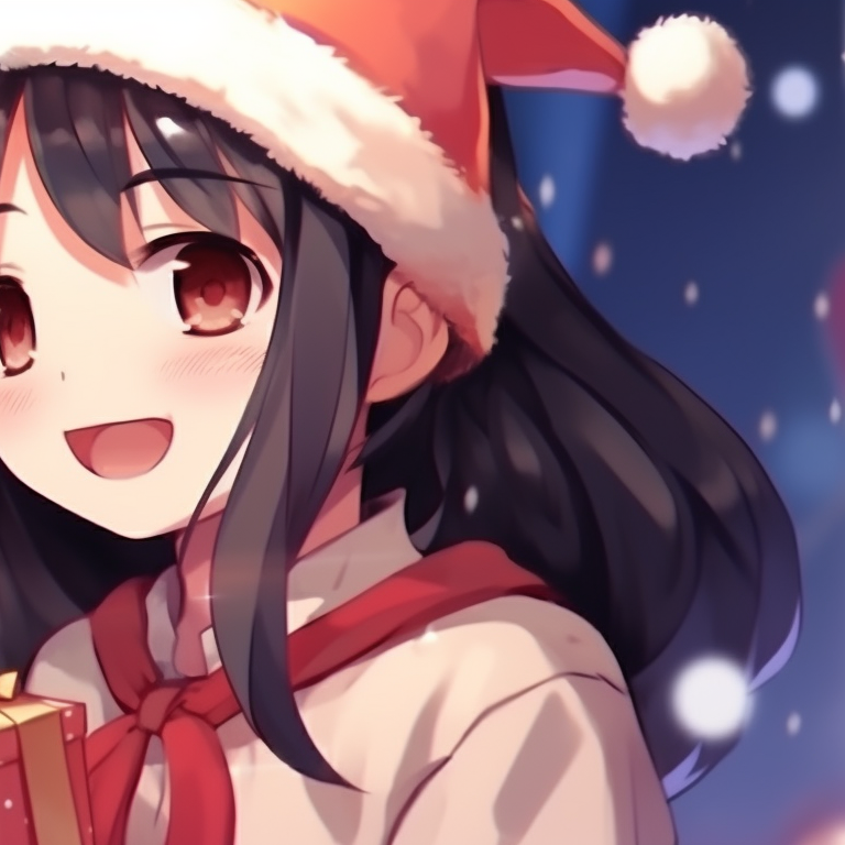 Two students in their school uniforms, snowy schoolyard, and clear night sky in the background. harmonizing christmas pfp for school pupils pfp for discord.