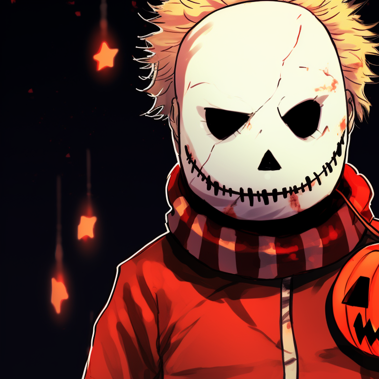 Two images of Michael Myers, one decorating a Christmas tree, the other peering through a frosted window, with a cold aura and sinister implications amidst holiday cheer. christmas themed michael myers pfp pfp for discord.