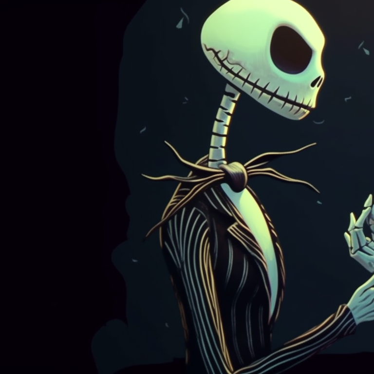 Close-up of Jack and Sally, intricate details with a mix of cool and warm colors. nightmare before christmas pfps jack and sally pfp for discord.