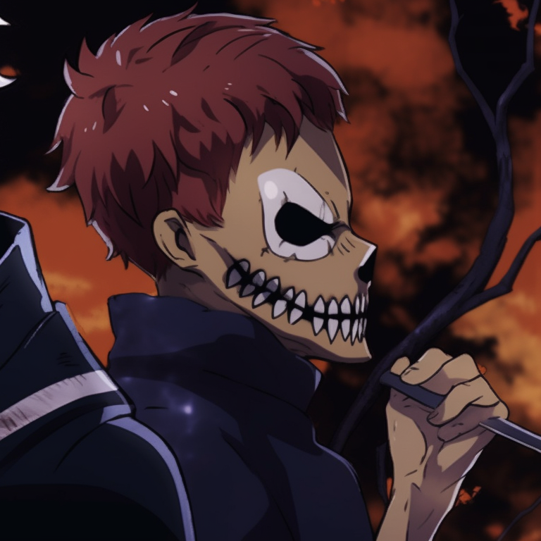 Two characters in a chilling backdrop, muted tones and dramatic expressions. jujutsu kaisen halloween pfp themes pfp for discord.