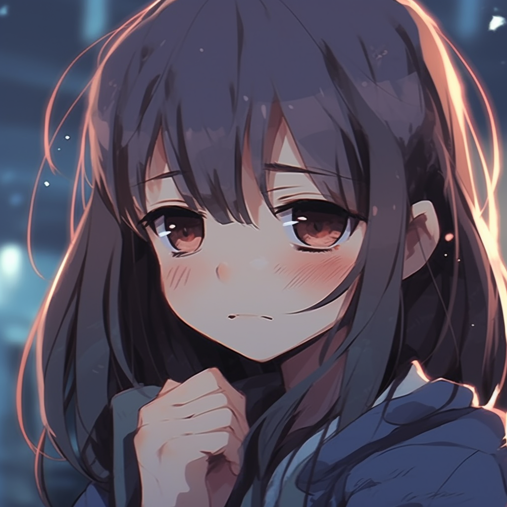 Depressed Anime Girl crying alone, emphasis on teary eyes and a bluish color scheme. depressed anime girl pfp for profiles pfp for discord.