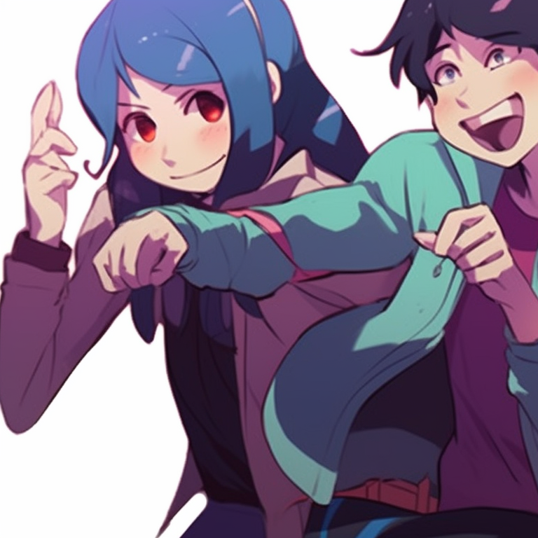 Four characters in matching attire, bold outlines, caught in a ridiculous posture. funny matching pfp for 4 friends pfp for discord.