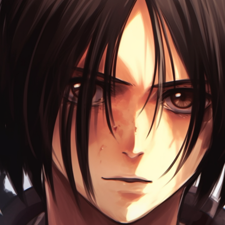 Eren and Mikasa under a mysterious moonlight, highlighting sharp lines and cool colors. eren and mikasa matching pfp with a spooky twist pfp for discord.