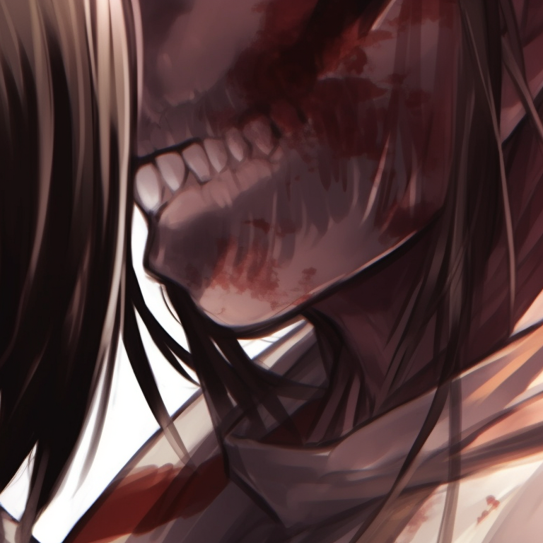 Eren and Mikasa under a mysterious moonlight, highlighting sharp lines and cool colors. eren and mikasa matching pfp with a spooky twist pfp for discord.