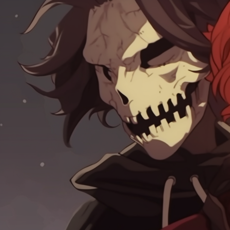 Two characters with skull masks, simplistic design and monocrhomatic. diverse range of non anime matching halloween pfps pfp for discord.