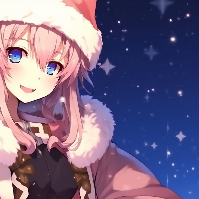 Close-up of Astolfo and his friend, Christmas décor in the background, soft lighting and emphasis on facial details. astolfo themed christmas matching pfp pfp for discord.