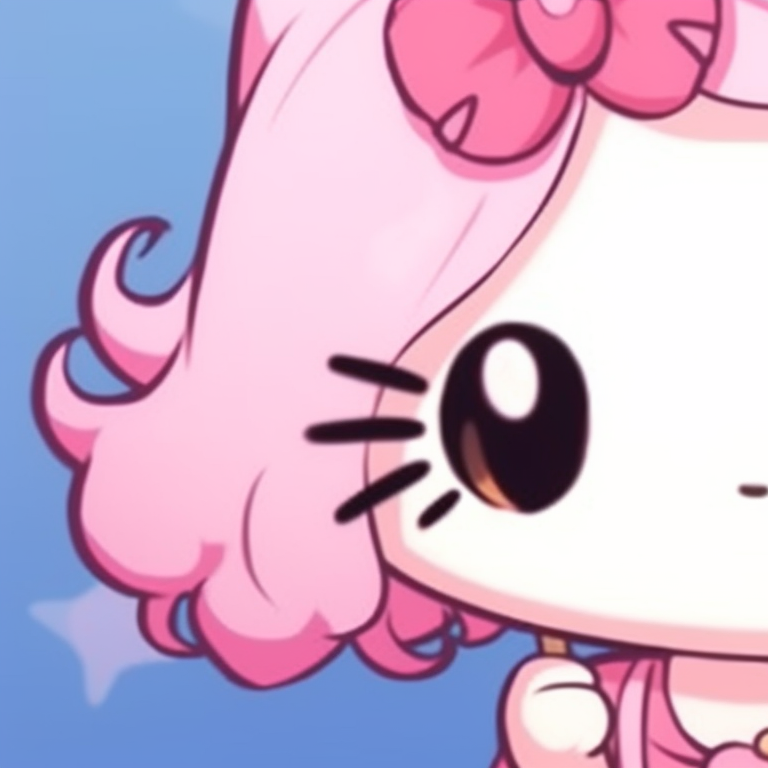 Close-up of Kitty and anime character, intricate details with pastel background. hello kitty and anime characters matching pfp pfp for discord.