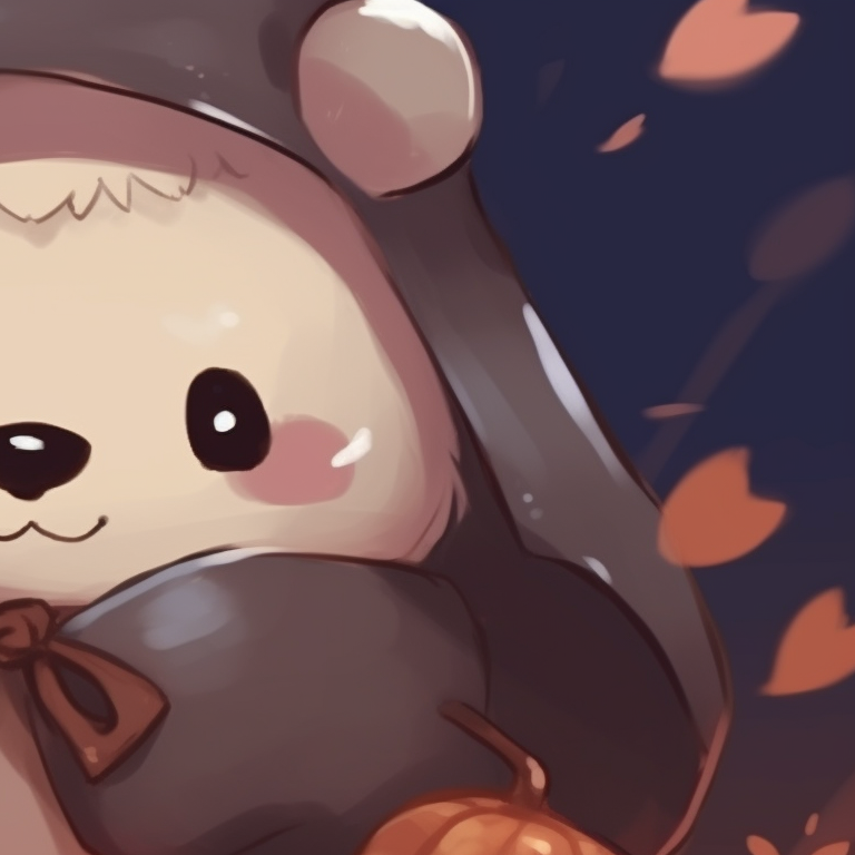 Two bear characters, softly shaded, hugging in a Halloween backdrop. milk and mocha bear matching profile picture halloween theme inspiration pfp for discord.