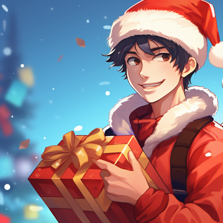 Two characters in cozy outfits, gleaming decorations and soft tones, arms wrapped around each other. creative matching christmas tiktok pfp pfp for discord.