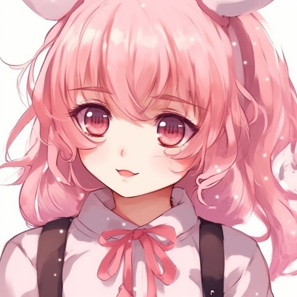 A sweet anime girl with pink hair, radiant eyes, and a soft smile, characterized by soft pastel colors. cute pink anime girl pfp collection pfp for discord.