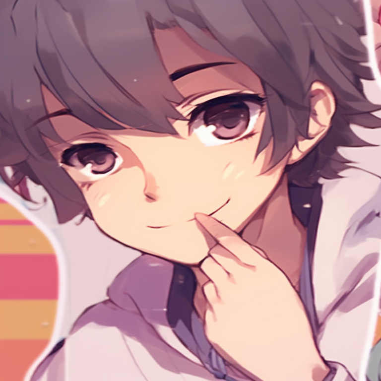 Two characters in casual outfits, bright colors and sketchy art style, laughing together. popular anime matching pfp friends pfp for discord.