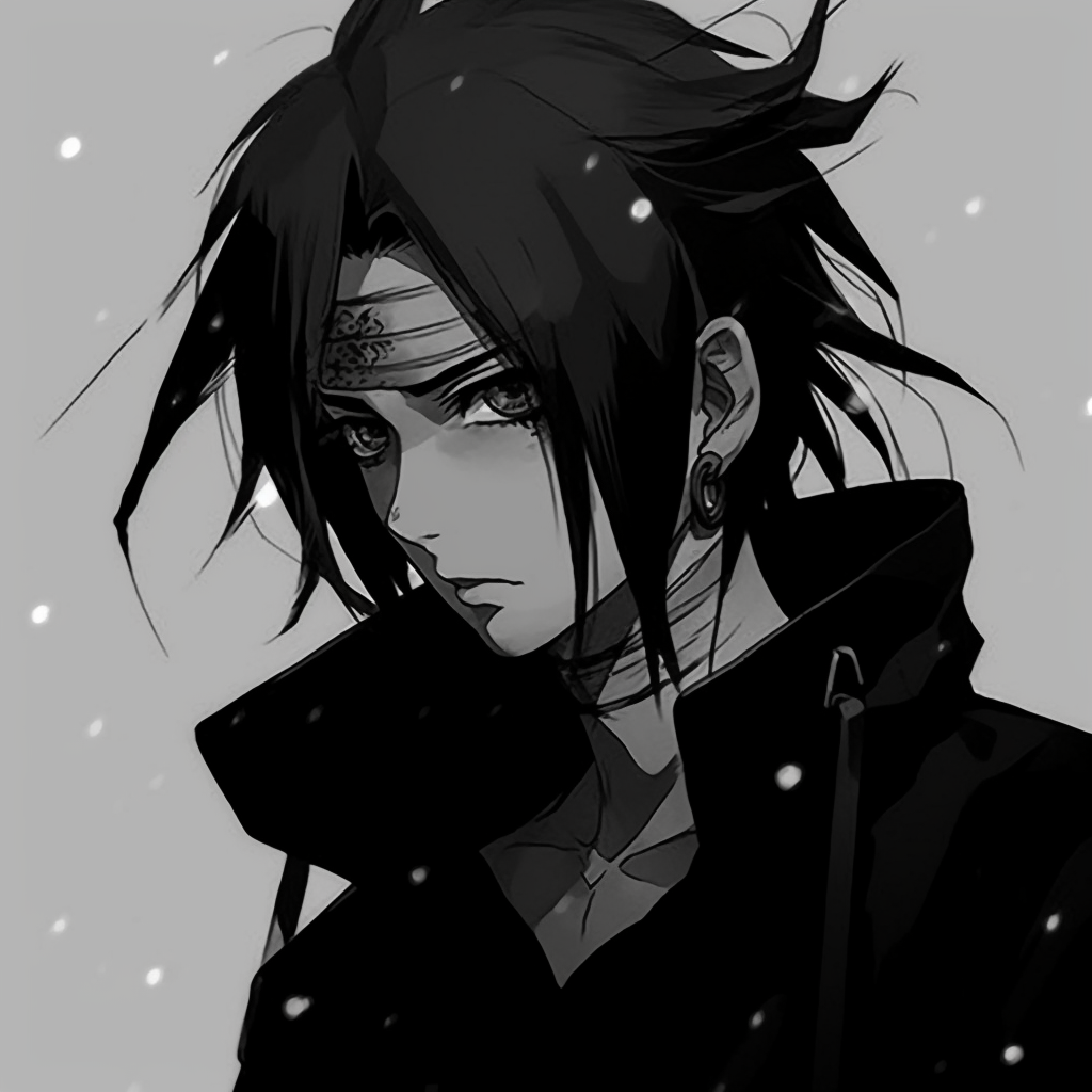 Sasuke's Sharingan eye gazes out from the darkness, with intricate red and black design details. anime-focused dark aesthetic pfp pfp for discord.