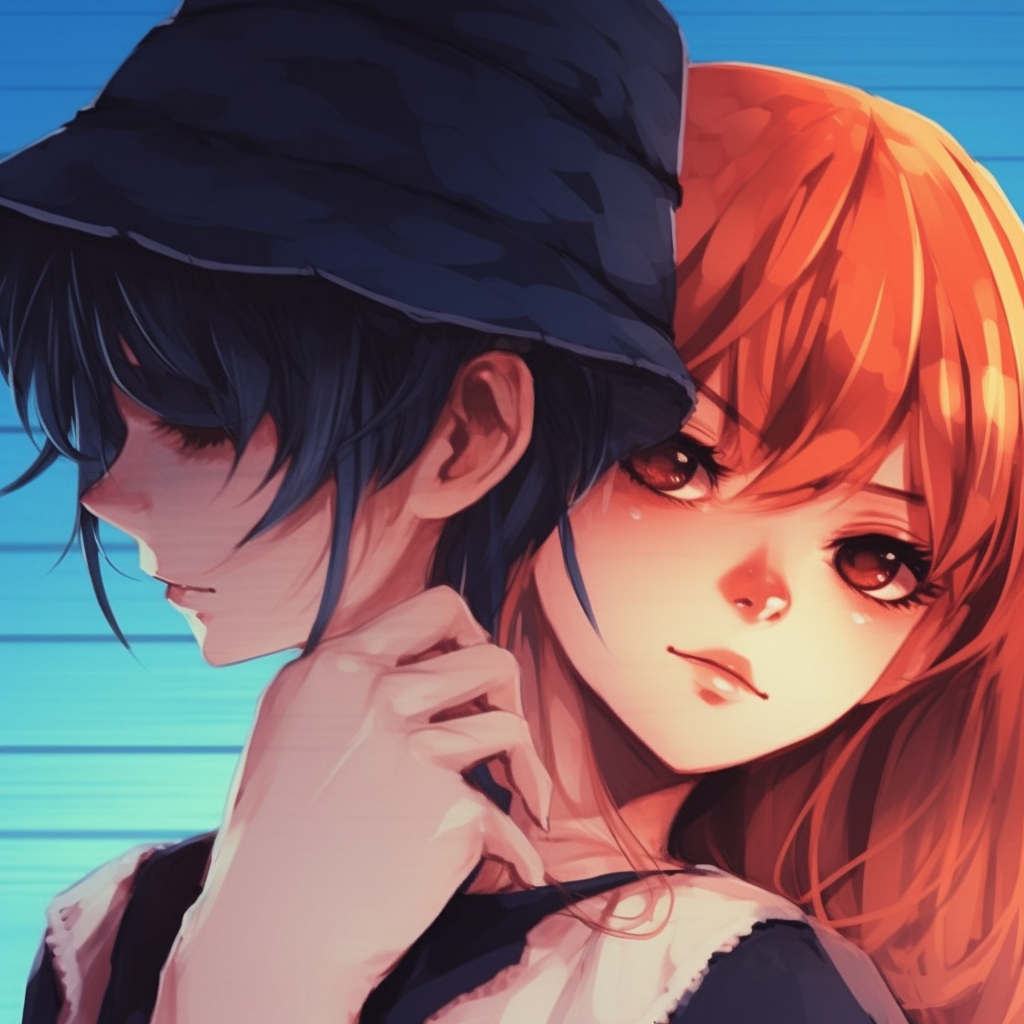 Cool-hued matching profile pictures of Nami and Luffy from One Piece, featuring strong lines. trendy matching pfp anime