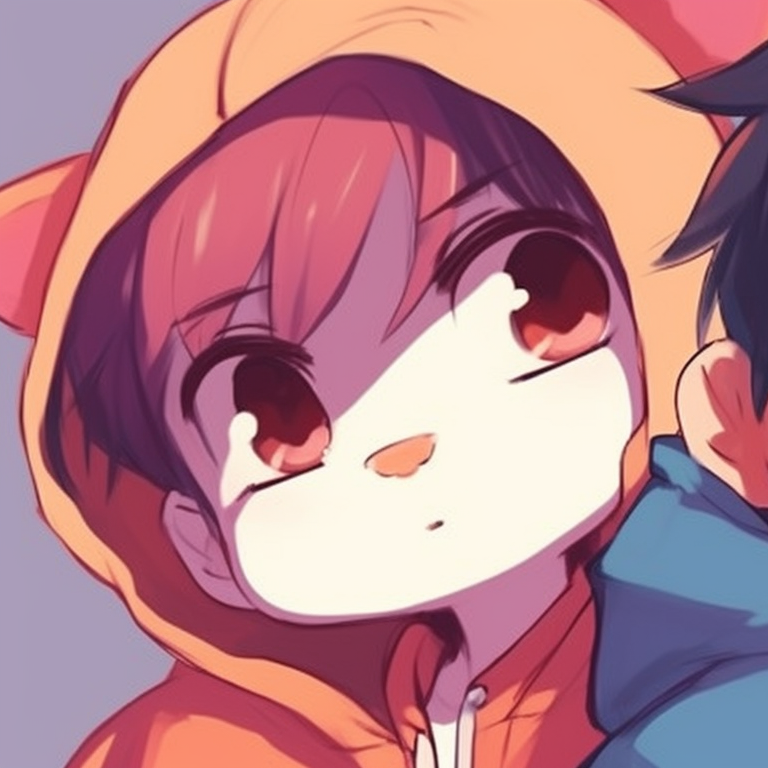 Two characters with humorous expressions, pastel background and cartoonish outfits. funny matching pfp concept pfp for discord.