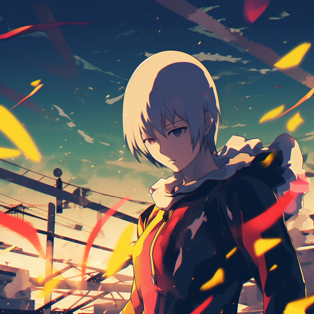 Saitama's minimalist character design, simple hues and strong black outlines. 4k anime art profile photos