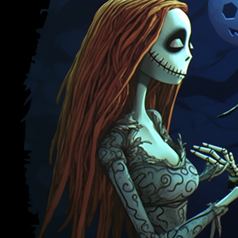 Two characters in iconic nightmare before christmas outfits, intense colors and detailed design. creating matching pfp with nightmare before christmas halloween theme pfp for discord.