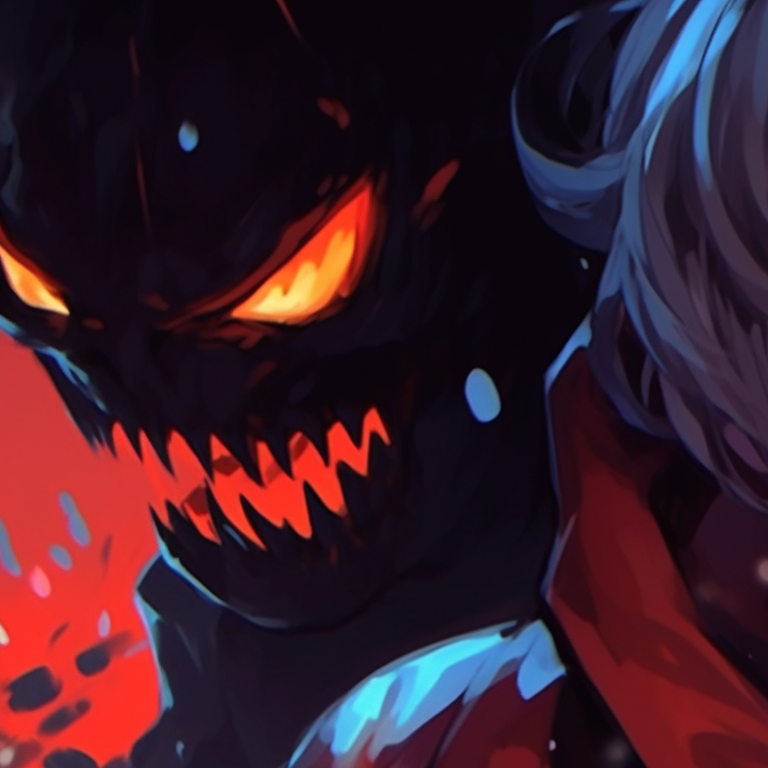 Two soulful characters, foggy background and spectral figures just visible in the pallor. chilling sad pfps - halloween matching themes pfp for discord.