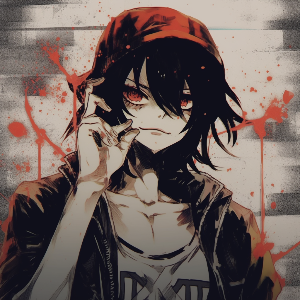 Demon slayer art in grunge effect, bold patterns and vivid colors. exceptional anime grunge pfp for guys