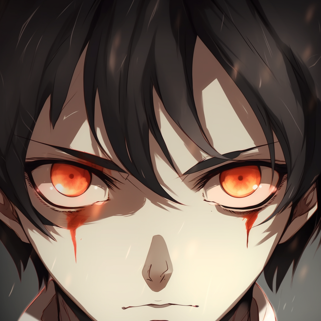 A drawing of an anime boy with ethereal eyes, using shade variations and light effects for a glowing eye depiction unique anime eyes pfp boy drawings