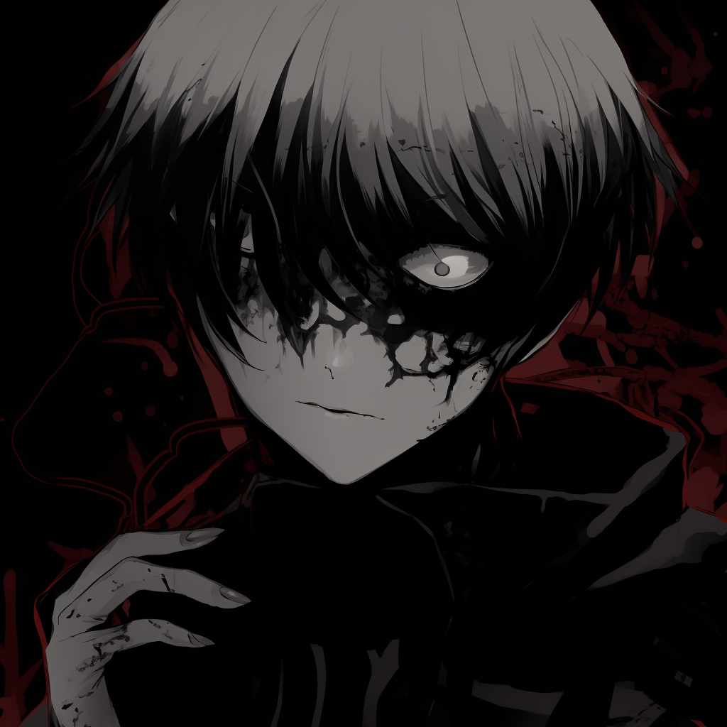 Kaneki Ken in his ghoul form, a stark contrast between the deep dark and the intense red. dark anime pfp maleHD, free download