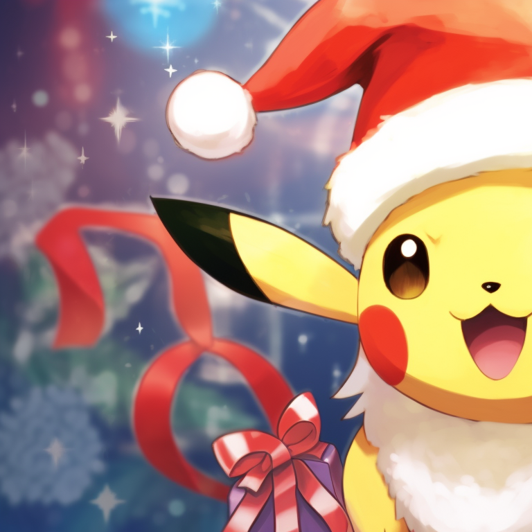 Pikachu in Santa outfit, with a festive atmosphere and using a warm color scheme. festive matching christmas pokemon pfp for adults pfp for discord.