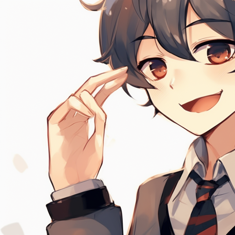 Four characters in casual outfits, indulged in a jovial moment with a soft-colored background. anime pfp matching for group chat pfp for discord.