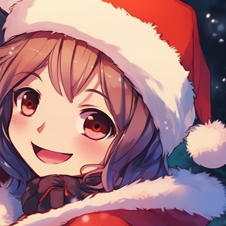 Two characters, in winter clothes, vivid colors and detailed shading, hugging. best matching christmas discord pfp versions pfp for discord.