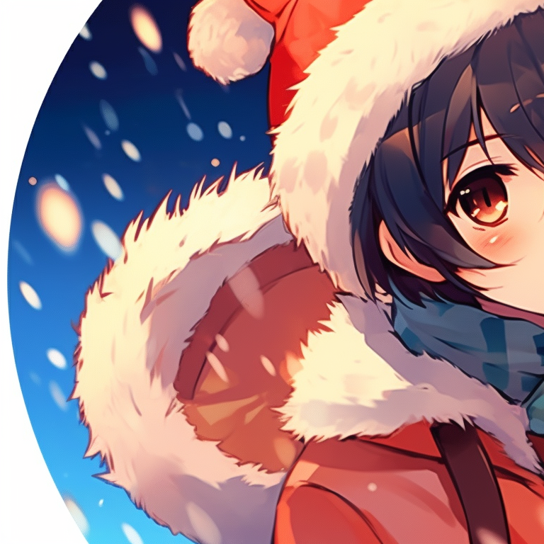 Two characters in combat-ready poses, wielding signature weapons with a snowy landscape. matching anime christmas pfp character inspiration pfp for discord.