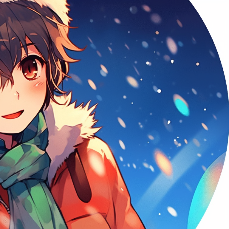 Two characters in combat-ready poses, wielding signature weapons with a snowy landscape. matching anime christmas pfp character inspiration pfp for discord.